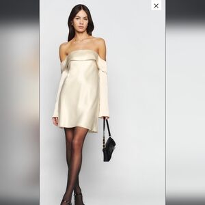 Reformation Cream Off-Shoulder Mini Dress